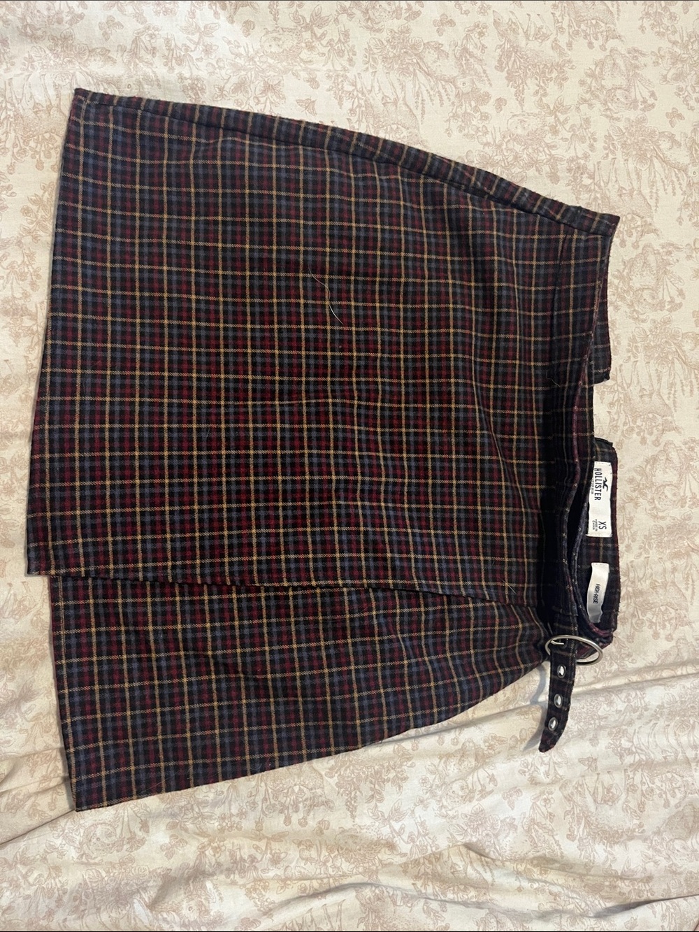 Hollister Red and Navy Plaid Mini Skirt with Belt